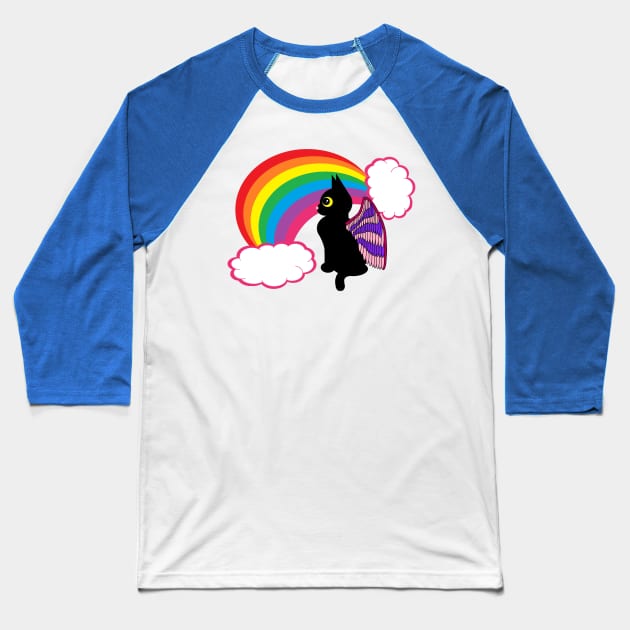 Black kitty with rainbow Baseball T-Shirt by MelanieJeyakkumar